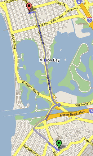 Map from Pt Loma Library to Stockwell residence